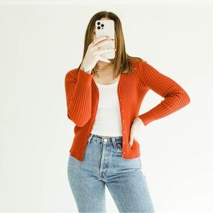 red vintage rib knit cardigan